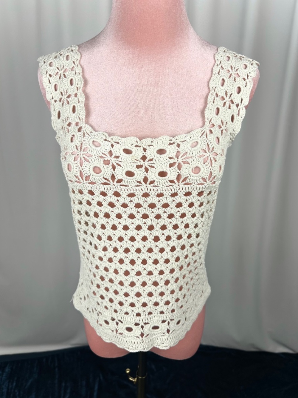 Vintage Handmade Cream Crochet Tank Top Boho Festival Cottagecore XS - Picture 3 of 16